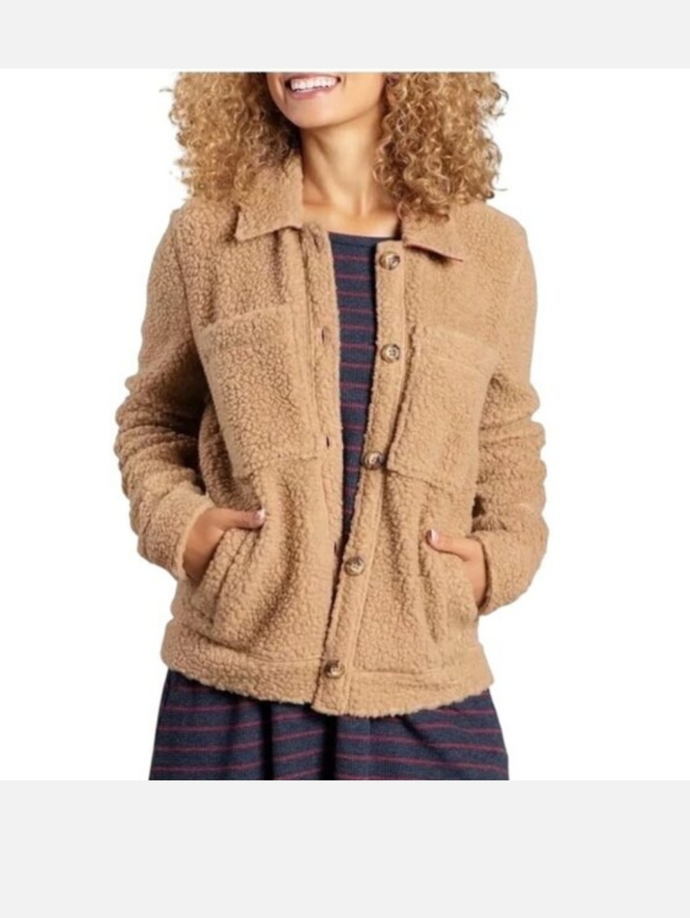 Toad & Co wool blend tan sespe sherpa teddy shirt jacket size S